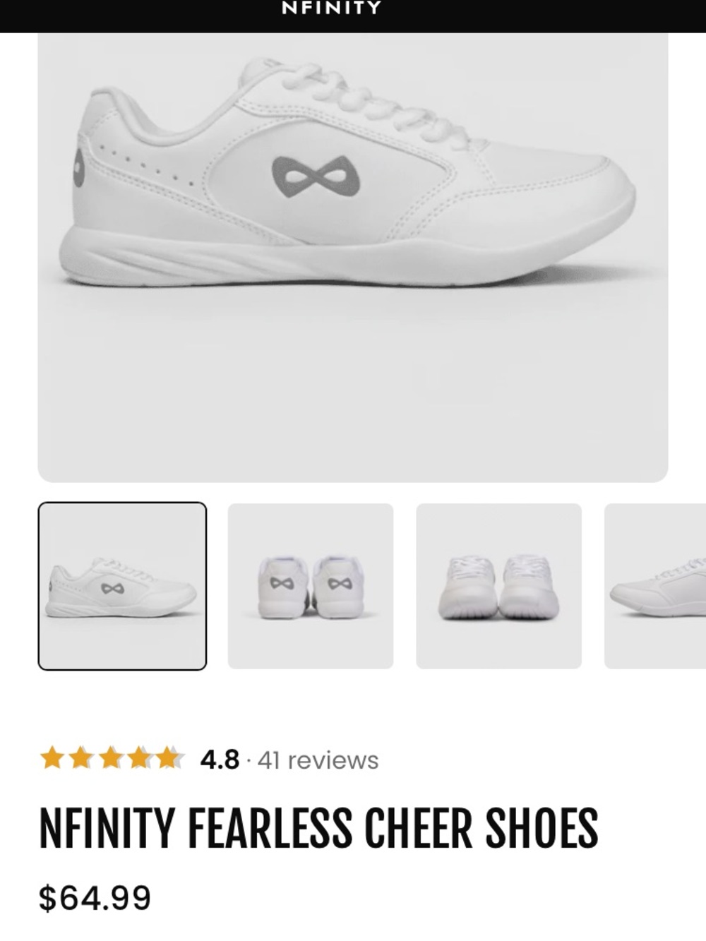 NFINITY Fearless Kids Cheer Sneakers in White with Gray Logo